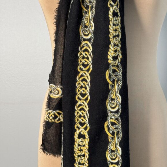 Black Chain Oversized Scarf Wrap Throw Fringe Soft Cozy Fall - Picture 4 of 7
